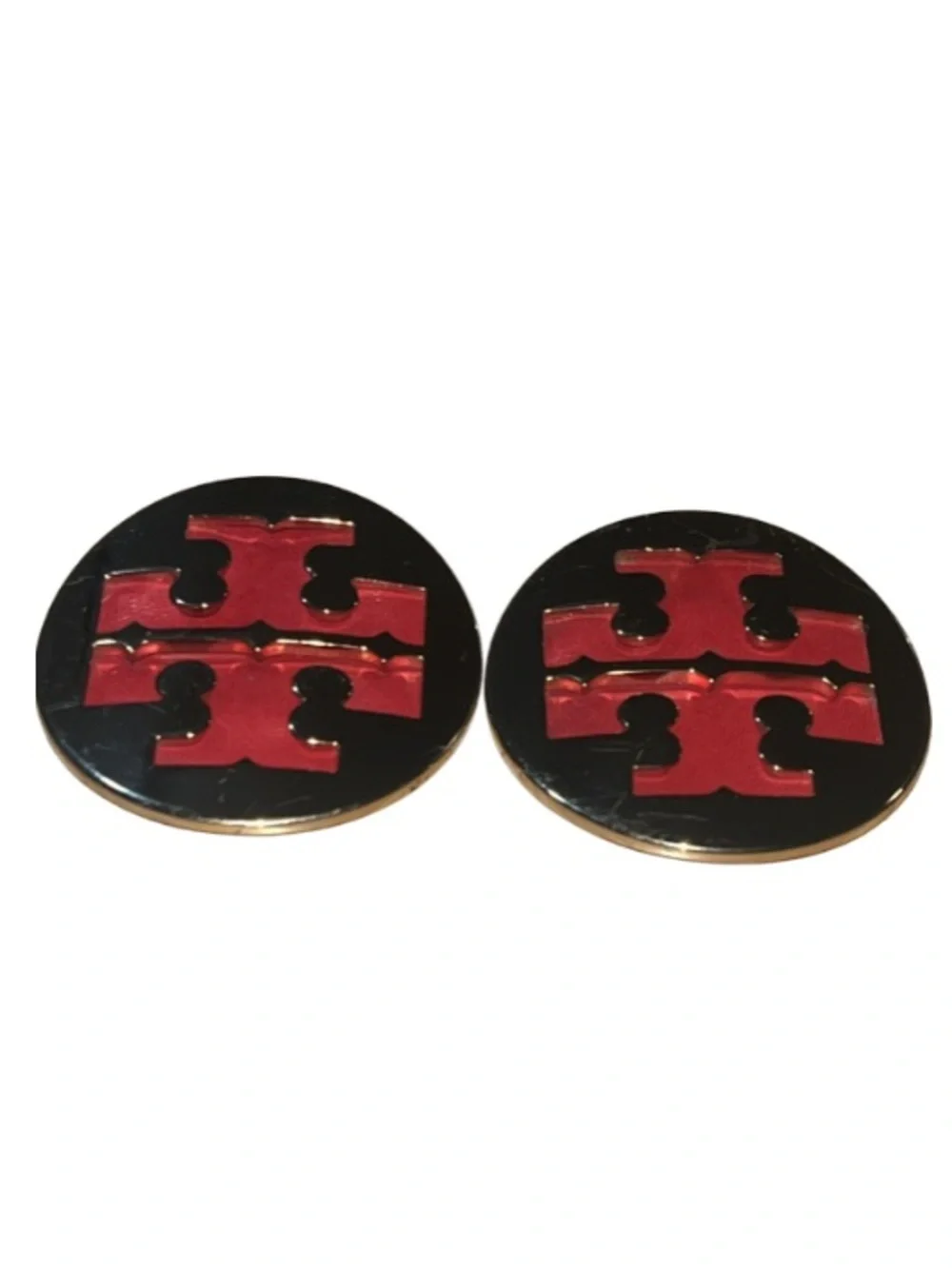 2 Tory Burch Gold Tone & Red Leather Logo Medallions -Replacements